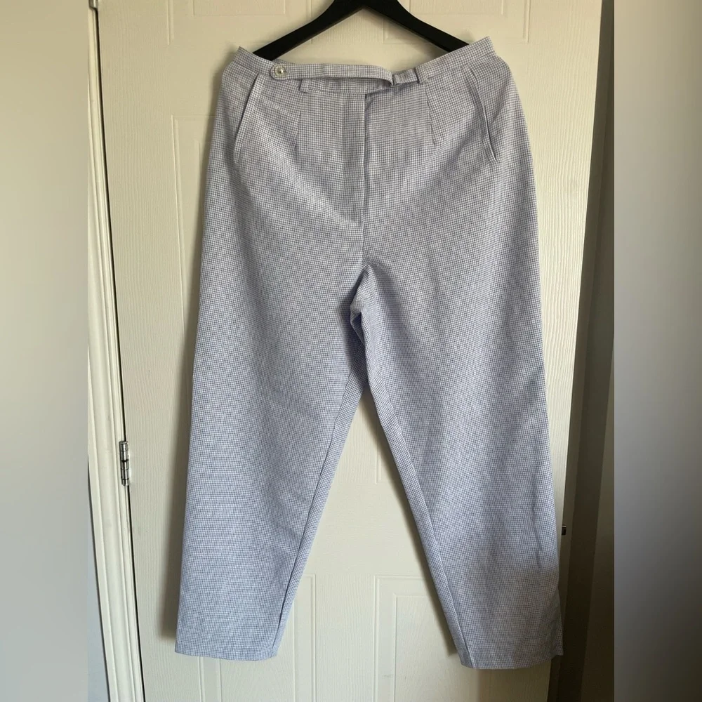 Gingham Tapered Trousers Blue White Sz 14 - Picture 2 of 14